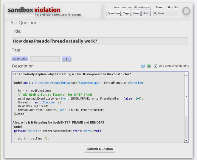 sandboxviolation Post Question view